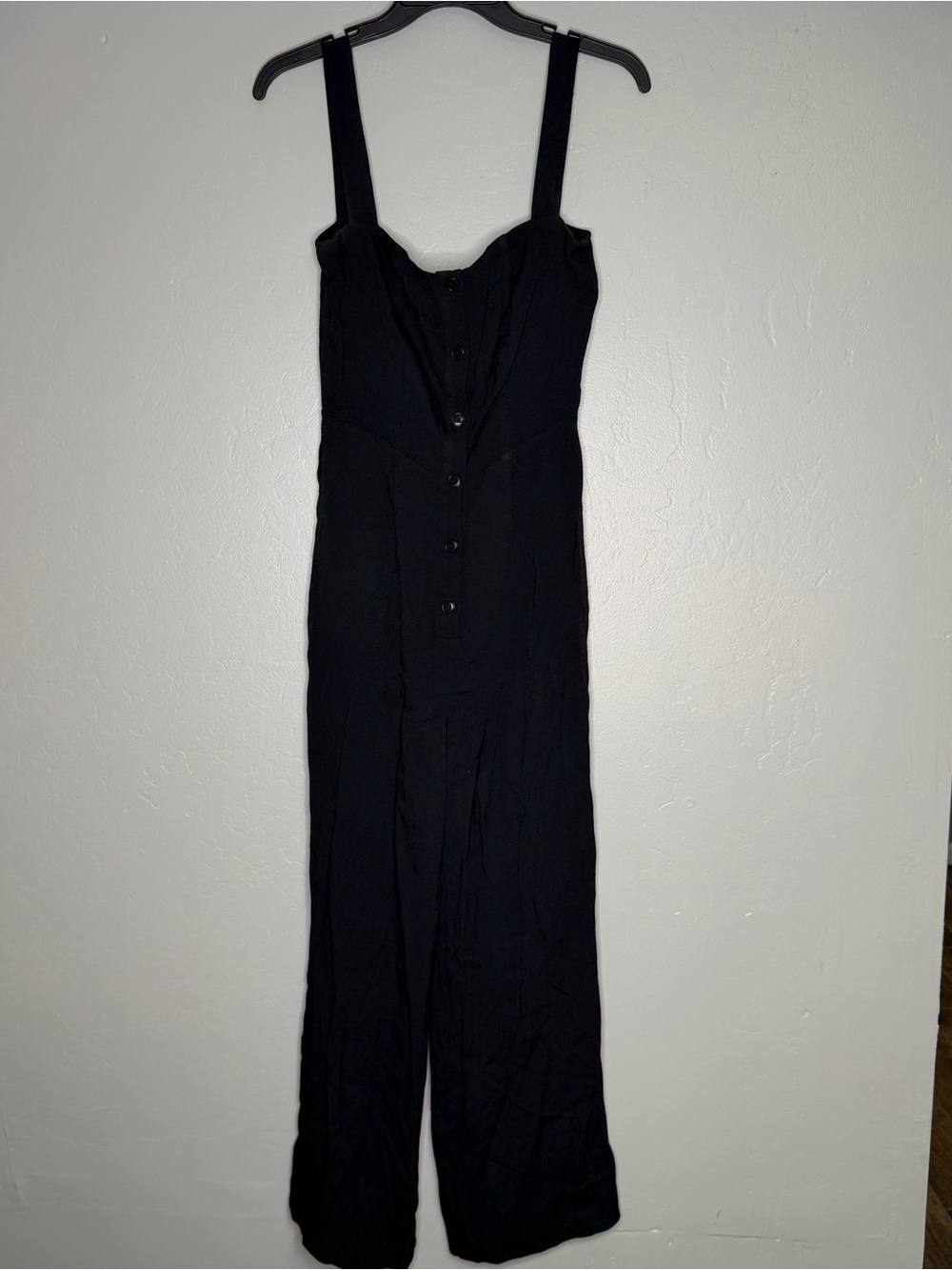 Reformation Black Jumpsuit Womens Viscose Button Front Cropped Wide Leg Sz 4